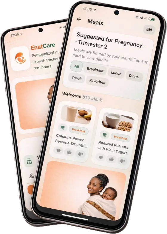 The EnatCare app showing meal suggestions for the second trimester